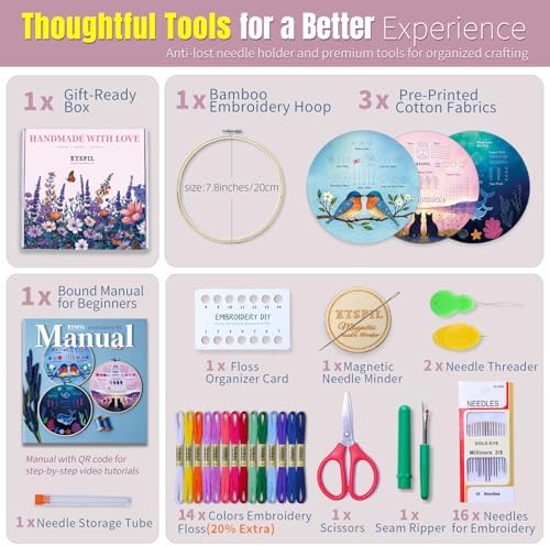 ETSPIL Beginner Embroidery Kit for Adults, Full-Color Print, 4K Video - Image 3