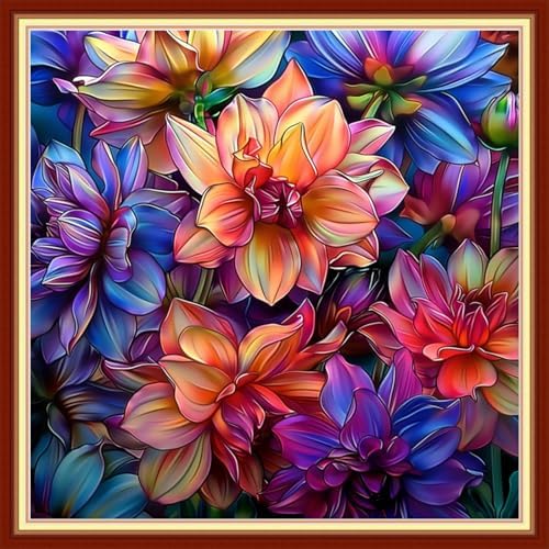 Joyhoor Stamped Cross Stitch Kits for Beginners, Needlepoint Kits for Adults, 11CT Counted Embroidery Kits-Colorful Flowers 18x18 inchs by JoyhoorCrossStitchKits
