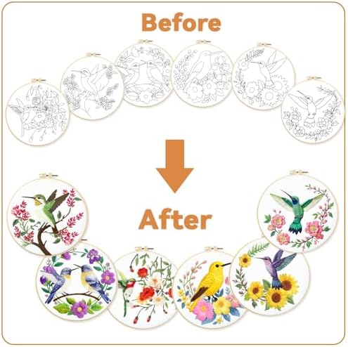 BEUNITONE 6 Set Hummingbird Starter Embroidery Kit with Pre-Stamped Pattern - Image 4