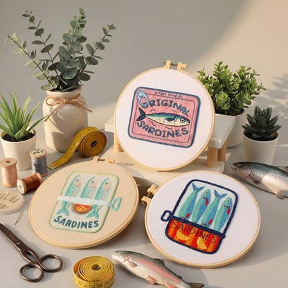 Mindsoft 3 Set Needlepoint Kit for Beginners with Hoop,Sardine - Image 5