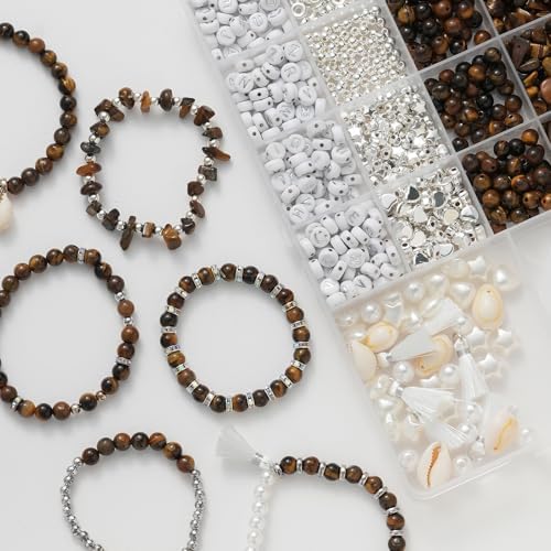 Xyliise Bracelet Making Kit Natürliche Perlen Set for Adults Beads for Bracelets Silver Jewelry Making Supplies DIY Jewelry Necklace Earrings (CZ006-Tiger's Eye) - Image 4