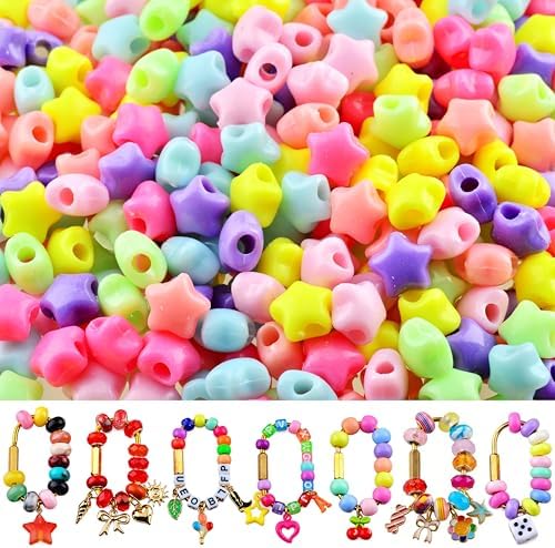 Large Hole Beads Carabiner Bag Charm Beads 200pcs Star Jumbo Hair Bead Acrylic Big Hole 5.5mm Macrame Chunky Bead with Large Holes for Keychain Bag Charm by Cmidy