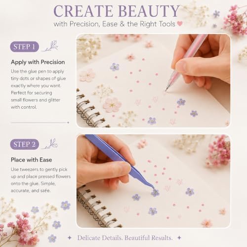 95PCS Real Natural Dried Pressed Flowers and Leaves Craft Kit with 20 Self-Adhesive Bookmarks, Tweezers & Glue Pen for Resin, Scrapbooking & DIY Crafts - Image 4