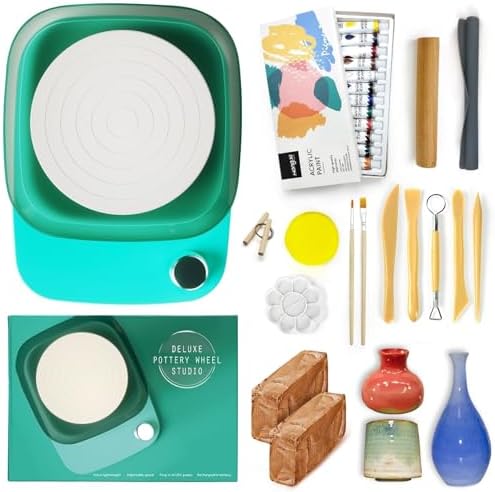 Pottery Wheel for Adults Beginners Kids - 6" Variable Speed Pottery Wheel Tool Kit, RPM Speed Adjustable with Rechargeable Battery, 1.8 Lb Air Dry Clay, Art Supplies, Crafts for Adults Teenager by ArtsandCraftsforKids