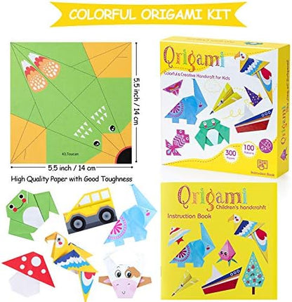 Origami Paper for Kids, 300 Sheets Colorful Origami Paper Kit 5.5Inch, 100 Origami Projects & Easy Origami Book Origami Kit for Kids, Creativity Training & Brain Development Origami Set for Kids - Image 2