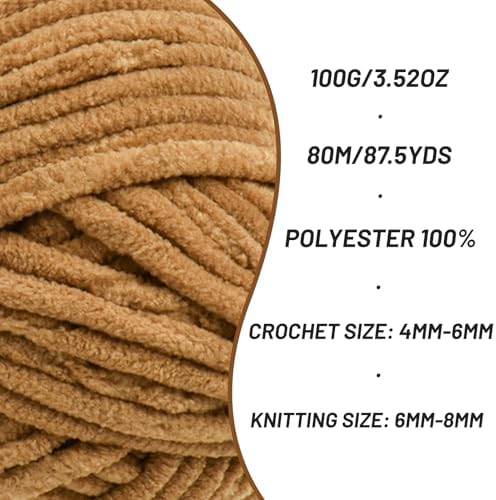 Chenille Blanket Yarn for Crocheting Size 5 Bulky Yarn 3 Brown - Image 2
