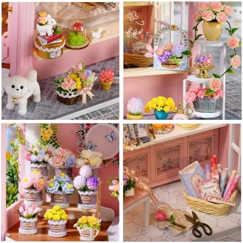CUTEROOM Miniature House Kits for Adults, Mini Dollhouse Wooden Furniture Kit, DIY Craft Kits Creative Room Tiny House for Decoration-Colorful Flower Shop - Image 5