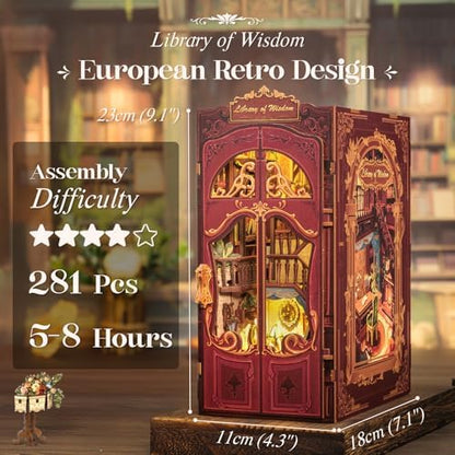 CUTEBEE Book Nook Kit - DIY Miniature House Dollhouse Kit for Adults, Booknook Tiny House Bookshelf Decor 3D Wooden Puzzle, Gifts for Family and Friends (Library of Wisdom) - Image 4