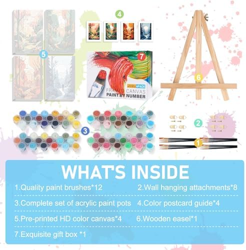 4 Pack Framed Paint by Numbers Kit for Adults with Wooden Easel, 8x12 Inch - Image 6