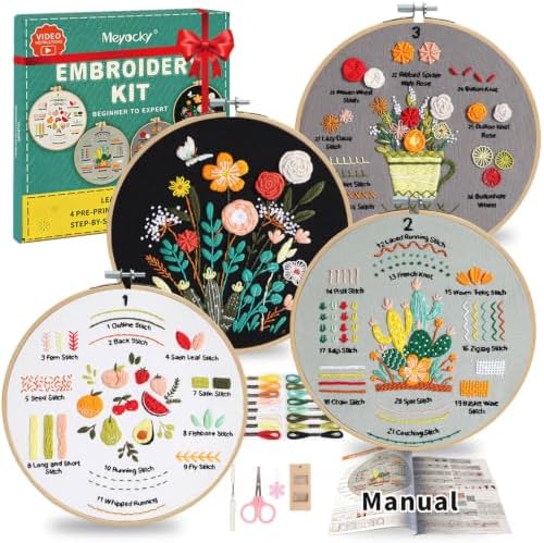 Meyocky Embroidery Kit for Beginners to Learn 31 Basic Stitches with Video by Meyocky