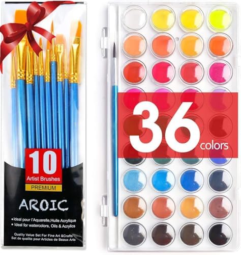 AROIC Watercolor Paint Set, 36-Color Watercolor Paint with 10 Brushes by AROIC