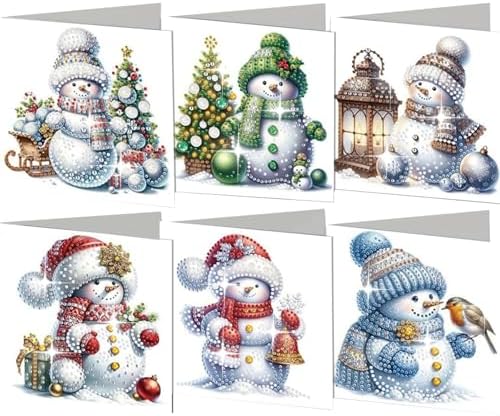 jinglinhh 6pcs Winter Christmas Snowman Snowflakes Diamond Art Painting Greeting Cards with Envelopes, DIY Card Making Kits for Adults, Diamond Art Postcards Holiday Cards Craft Gifts by Unknown