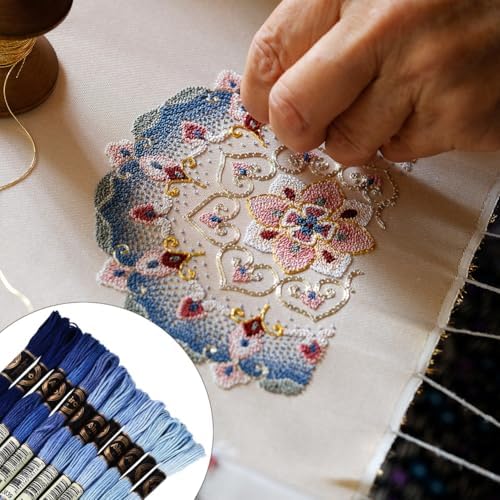 105 Yards 12 Skeins Gradient 6 Strands Marine Blue Cross Stitch Thread Polyester Variegated Embroidery Floss Friendship Bracelet String Assorted Bulk for Hand Sewing Making Knitting Supply - Image 4