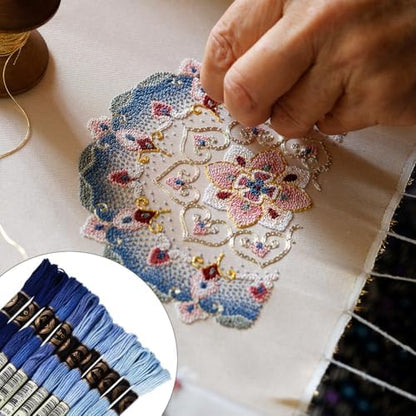105 Yards 12 Skeins Gradient 6 Strands Marine Blue Cross Stitch Thread Polyester Variegated Embroidery Floss Friendship Bracelet String Assorted Bulk for Hand Sewing Making Knitting Supply - Image 4