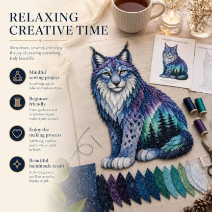 Northern Lights Animal Embroidery Kit DIY Fabric Patchwork Craft Set (LYNX) - Image 6