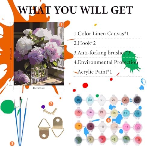 Fountor Flower Paint by Numbers Kit for Adults Beginner 16x20 Inch - Image 4