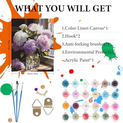 Fountor Flower Paint by Numbers Kit for Adults Beginner 16x20 Inch - Image 4