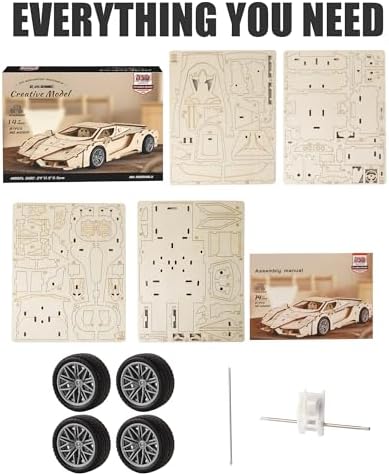 3D Wooden Puzzle Sports Car Model Kits for Adult to Build, 87Pcs - Image 6