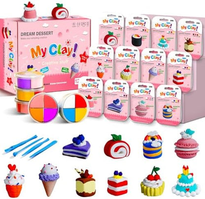 Kids Clay Air Dry Clay for Kids - Air Drying Modeling & Sculpting Kit,DIY 12 Box Food Dessert Cake Theme Arts & Crafts Clay Set,Ultra Soft Non-Sticky Bulk Party Favors & Party Crafts for Girls & Boys by HTPREC