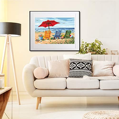 Ginkko Paint by Numbers Art Kit for Adults, 12x16 inch Beach Framed Canvas, Non-Toxic Acrylic Paints and Brushes, DIY Home Decor Gift - Image 3