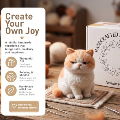 FACE N FACE DIY Needle Felting Kit Cute Grumpy Exotic Shorthair Cat – Needle Felting Starter Kit with Fiber Roving, Needles, Felting Pad & Instructions | Felted Cat Kit for Beginners Adults - Image 2