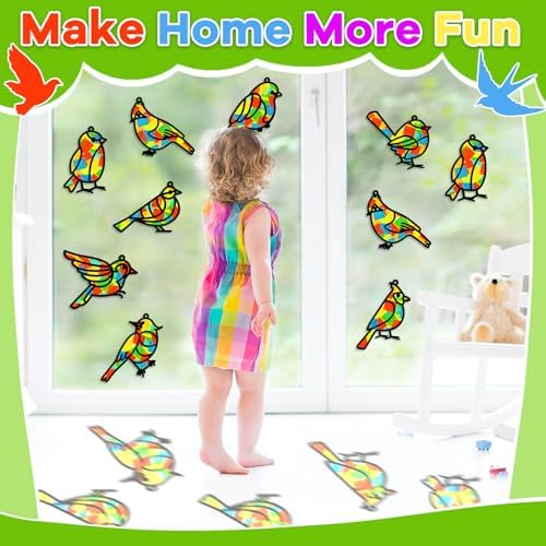 Lonfliness 32 Sets Bird Suncatchers Craft Kit DIY Birds Window Stained Glass Effect Paper Spring Home School Classroom Decoration Art Craft Creative Activity Project Gift Favor - Image 4