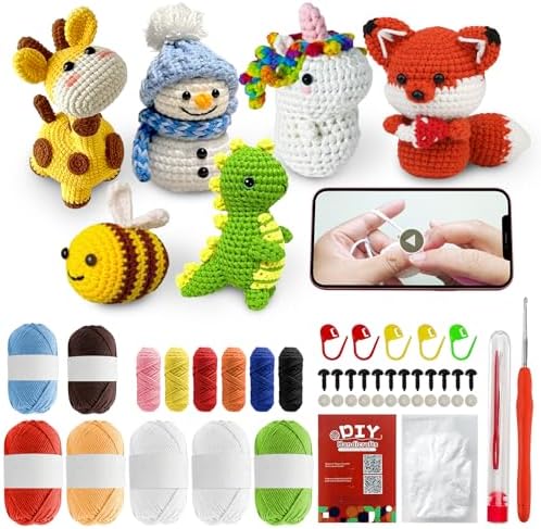 BLZEDIM 6Pcs Crochet Kit for Beginners, DIY Crochet Animal Kits with Step-by-Step Video Tutorials Beginner Knitting Kit for Adults DIY Stuffed Animals Valentine's Day Craft Gift for Starter (Unicorn) by Unknown