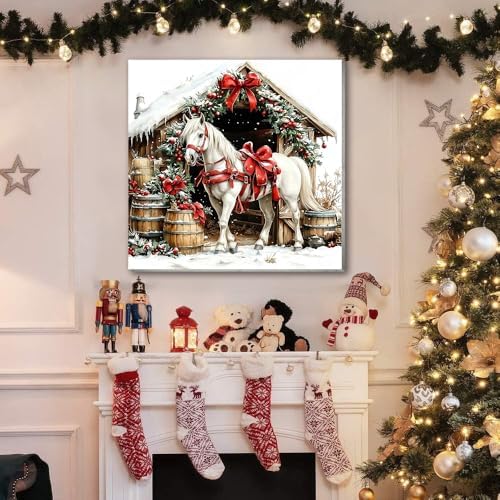 VIGEGU 4 Pack Christmas Paint by Numbers Kit for Adults with Framed,Cow Horse Deer Cardinal Lantern House Paint by Number DIY Adult Paint by Number Kits for Wall Decor 10x10in - Image 4