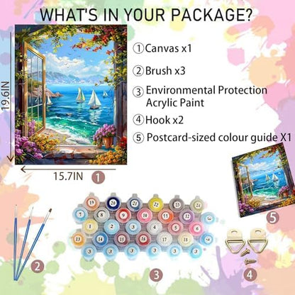 Arttoplus Beach Paint by Numbers Kit for Adults Beginner 16x20 inch - Image 2
