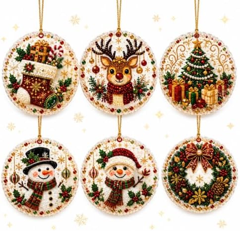 6 Pcs Christmas Pearl Diamond Art Ornament Kit for Adults (A2pc) by Unknown
