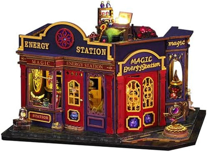 DIY Book Nook Kit - Miniature Dolls House Kit with Furniture and LED Light, 3D Puzzle Wooden Art Bookends, Model Kits for Adults to Build (Magic Energy Station) by Shylamb