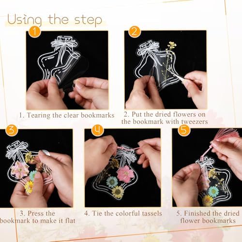 TaoBary 152 Pcs Dried Flower Bookmark Set DIY with Tassels, Pastel Color - Image 2