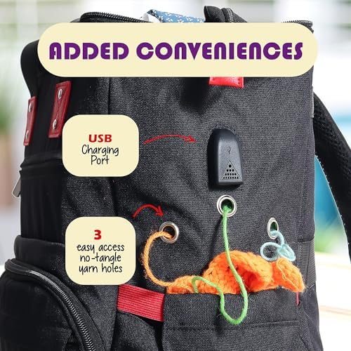Hearth & Harbor Crochet Backpack, Crochet Bag Organizer, Canvas Knitting Bag, Yarn Organizer for Crochet Accessories and Supplies, Travel Yarn Bag with USB Charging Port, Yarn Storage Organizer - Image 4