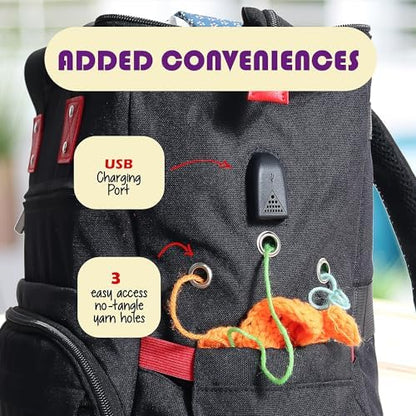 Hearth & Harbor Crochet Backpack, Crochet Bag Organizer, Canvas Knitting Bag, Yarn Organizer for Crochet Accessories and Supplies, Travel Yarn Bag with USB Charging Port, Yarn Storage Organizer - Image 4