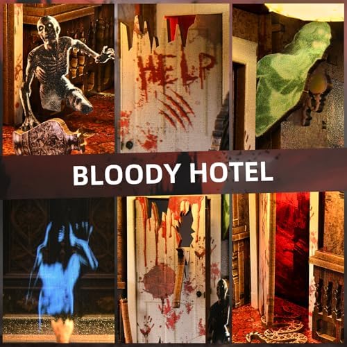 Creepy Book Nook Kit, DIY Miniature Dollhouse Halloween 3D Puzzle,Horror Scary 3D Wooden Puzzle Bookend Bookshelf Insert Decor with LED Light,Bloody Hotel - Image 4