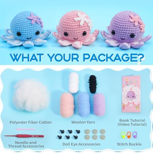 Crochet Kit for Beginners: Make 3 Cute Amigurumi Animals with Easy-to-Follow Video Tutorial, Complete Beginner Crochet Kits for Kids Adults, Creative Christmas Birthday Gift Idea for Women & Girls - Image 4