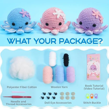 Crochet Kit for Beginners: Make 3 Cute Amigurumi Animals with Easy-to-Follow Video Tutorial, Complete Beginner Crochet Kits for Kids Adults, Creative Christmas Birthday Gift Idea for Women & Girls - Image 4