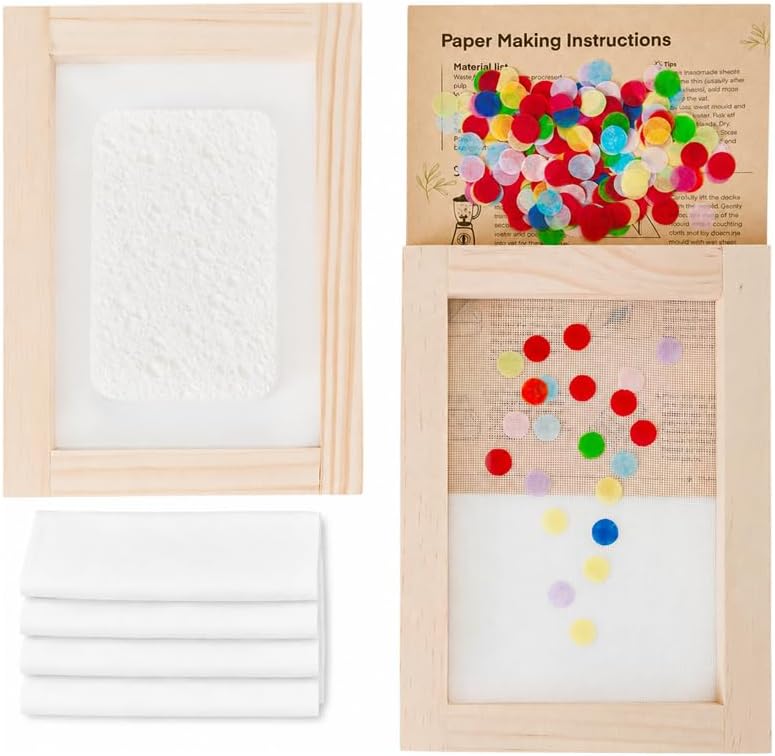 A6 Paper Making Screen Kit Papermaking with Pine Wood Mould and Deckle Set, Couching Cloth, Sponge, Confetti & Instructions for DIY Handmade Paper of 3 7/8" x5 7/8", 10 * 15 cm by Paperry