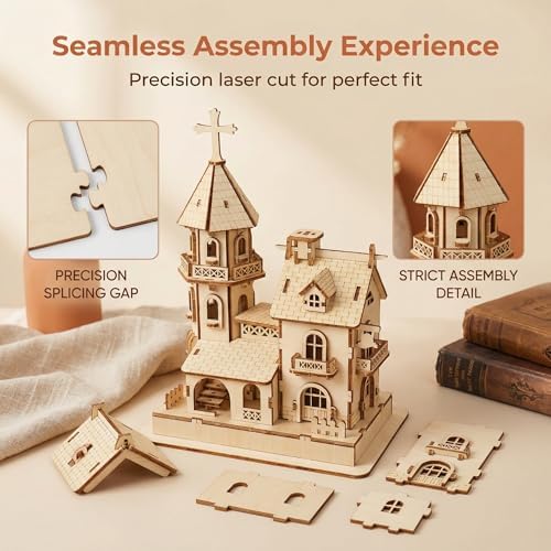 3D Wooden Puzzle Kit, DIY Architectural Wooden Building Model, Mechanical Castle House Model, Creative Craft Decoration for Home, for Adults and Teens - Image 6