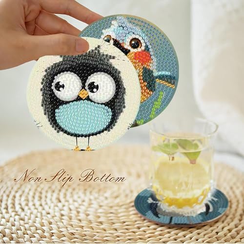 8 Pcs Retro Birds Diamond Art Coasters Kits for Adults with Holder, Cute and Funny Bird Pattern Wooden Diamond Painting Coasters Kits, DIY Diamond Dots Art Painting Coaster Crafts Kit for Home Decor - Image 4