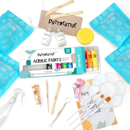 POTTREATIVE Air Dry Clay Pottery Kit - Home DIY Pottery Starter Kits with Air-Dry Clay，Sculpting Pottery Tools and Step-by-Step Guide - Great for Date Night, Arts Crafts Hobby - Image 2