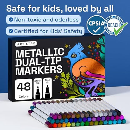 ARTISTRO Metallic Dual-Tip Acrylic Paint Marker Pens - Set of 48 - Image 7