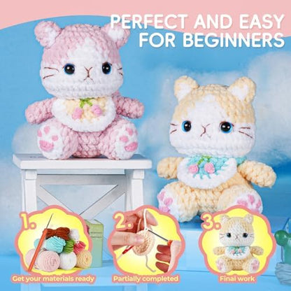 Crochet Kit for Beginners, Cute cat Animal Kits for Adults, Amigurumi Set - Image 7
