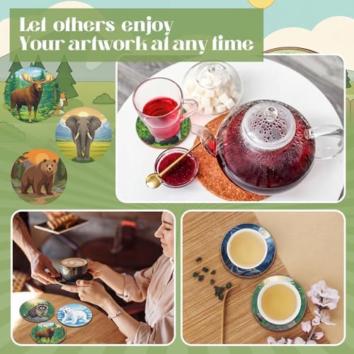Reallnaive 45 Pcs Animal Wooden Coasters Painting Kit, 4 Inch Paint Your Own Boho Coasters with Markers, Arts and Crafts for Adults Women Seniors Elderly Crafters Gifts - Image 4