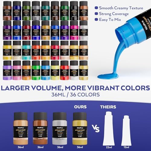 Nicpro 80PCS Acrylic Paint Canvas Set for Adults with 36 Paints (36ML) - Image 3