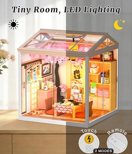 Sakura Izakaya Miniature House Kit, DIY Japan Street Style Dollhouse Kits with LED Light & Mini Furniture, Creative Gift for Women Teens Who Love Cherry Blossom Decor - Image 2