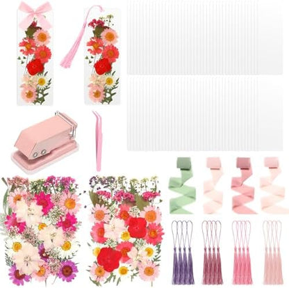 AmazingSpark 222 Pcs Dried Flower Bookmark Kit with Tassels, Pink by Unknown