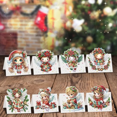 jinglinhh 8pcs Diamond Art Painting Christmas Angel Greeting Cards with Envelopes, DIY Card Making Kits for Adults, Diamond Art Postcards Christmas Cards Craft Gifts - Image 7