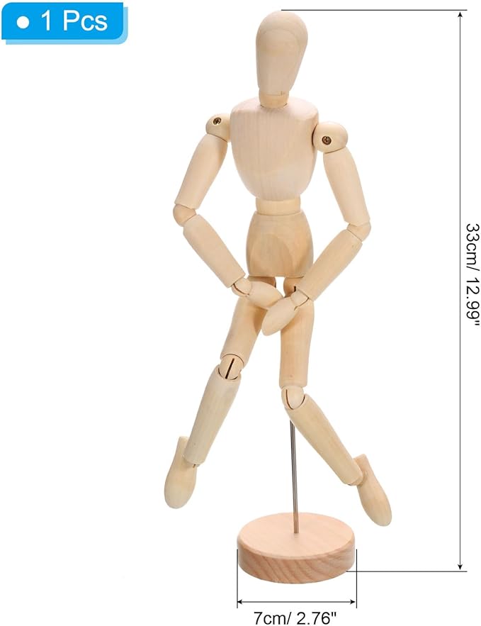 PATIKIL 12" Wooden Mannequin Figure, Artist Drawing Manikin Model Flexible Movable Jointed Sketching Lay Figure for Painting Drawing Decoration