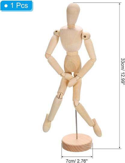 PATIKIL 12" Wooden Mannequin Figure, Artist Drawing Manikin Model Flexible Movable Jointed Sketching Lay Figure for Painting Drawing Decoration